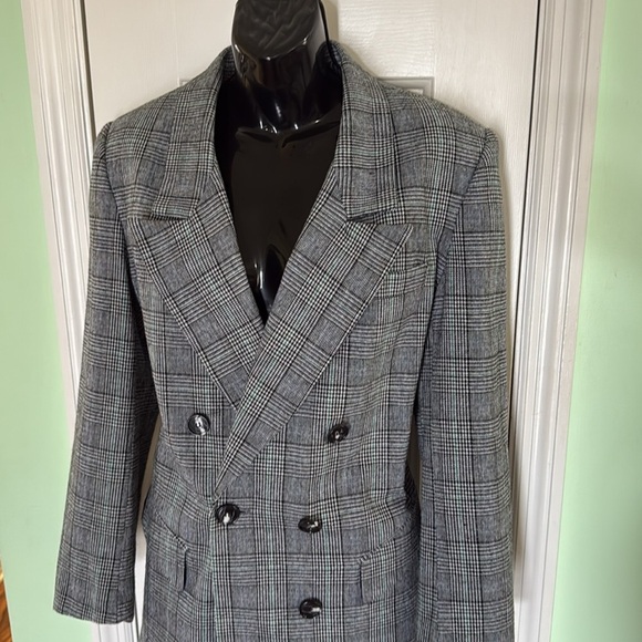 E.H. Woods Vintage Gray Herringbone Double-Breasted Blazer and Skirt Set Size 12 - Picture 2 of 12
